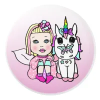 Pink Fairy and Unicorn Ceramic Knob