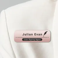 Modern Rose Gold Loan Signing Agent Quill Icon Name Tag