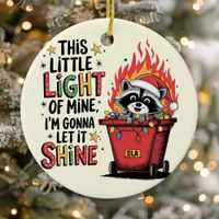 Dumpster Fire Raccoon Monogram Christmas Ceramic Ornament