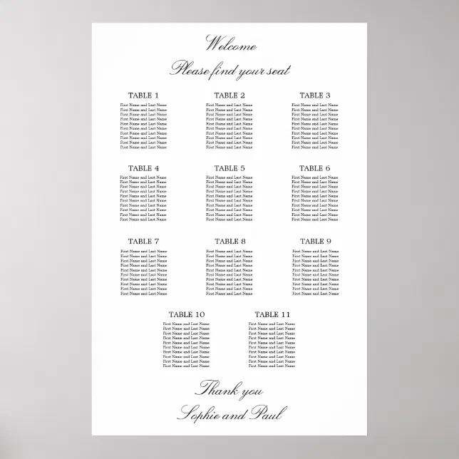 11 Table Elegant Minimalist Seating Chart