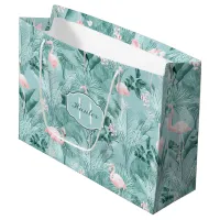 Flamingo Orchid Tropical Pattern Teal ID868 Large Gift Bag