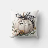 White Pumpkin with Checked Bow Throw Pillow