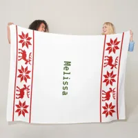 Sweater Look White, Red Stars Reindeer Christmas Fleece Blanket