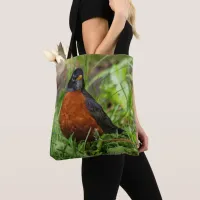 Curious American Robin Songbird in the Grass Tote Bag