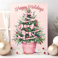 Pink Christmas Tree Happy Holidays Holiday Card