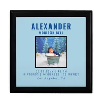 Newborn Baby Time Capsule Photo Wood Keepsake Blue Gift Box