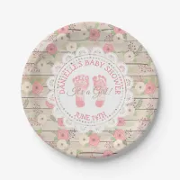 Rustic Wood and Pink Flowers cake  Paper Plates