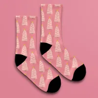 Modern Rose Quartz Pink Christmas Tree Holiday Socks