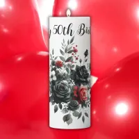 Happy 50th Birthday Red and Black Roses | Pillar Candle