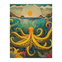 Yellow Octopus Wood Wall Art