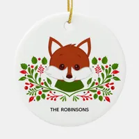 Cute Christmas Fox Photo Ceramic Ornament