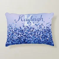 Simple Blue Brushed Metal and Glitter Monogram | Accent Pillow