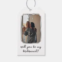 Chic Hand Drawn Bow Bridesmaid Proposal Photo Gift Tags