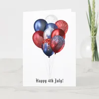 Happy 4th July Glitter Balloons Family Photo Holiday Card