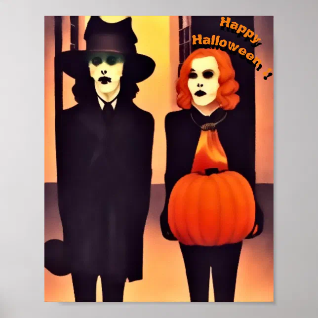   Sorcière et vampire pour Halloween Poster