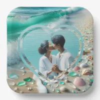 Pretty Sea Glass Photo Wedding  Paper Plates