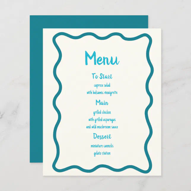 Hand Drawn Teal Wavy Border Bridal Shower Menu