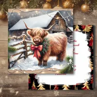 Vintage Farm and Highland Cow Christmas  Card