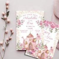 Tea Party Fairy Girl Blush Pink Flowers Birthday Invitation