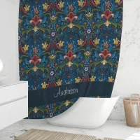 Scandinavian Folk Art Blue Floral Pattern Shower Curtain