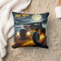 Moonlit shore cruise in a hot rod throw pillow