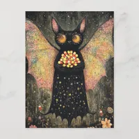 Adorable Bat with Candy Corn Halloween Postcard