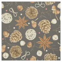 Rustic Watercolor Woodland Pine Cones Fall Fabric