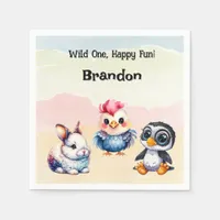 Wild One Happy Fun Woodland Animals Watercolor Napkins