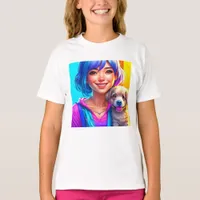 Anime Girl and Puppy Dog   T-Shirt