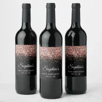 Rose Gold Glitter Black 50th Birthday Wine Label