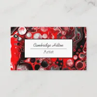 Red, Black and White Abstract Fluid Art   Business Card