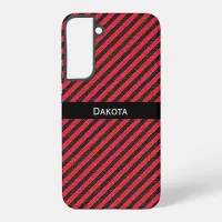 Custom Name Black & Red Textured Diagonal Stripes Samsung Galaxy Case