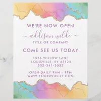 Rainbow And Gold Watercolor Agate Business Opening Flyer