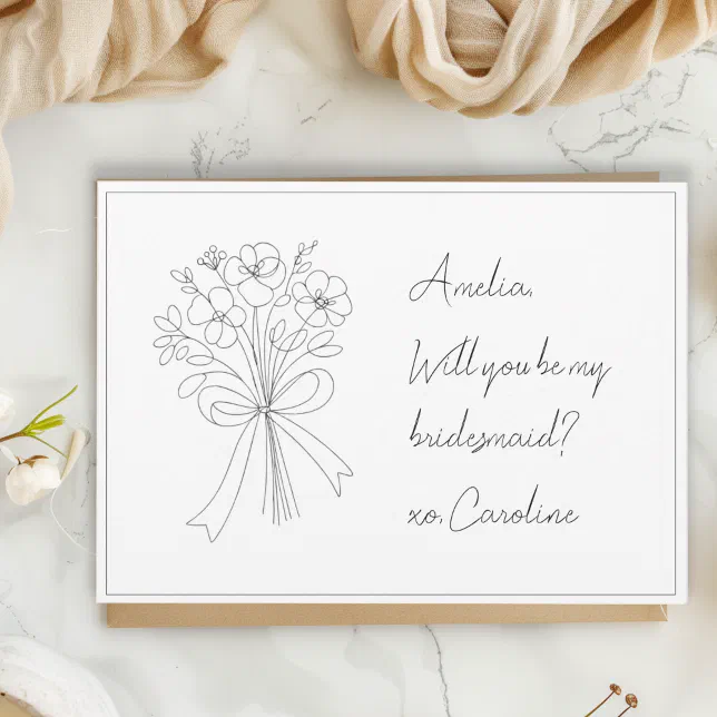 Hand-drawn bow & flower bridesmaid proposal card