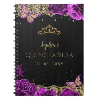 urple Roses Black Gold Lace Quincea&#241;era Guestbook Notebook