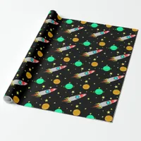 Rockets, Asteroids and Planets in Space Wrapping Paper