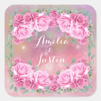 Elegant Feminine Romantic Pink Roses Arrangement Square Sticker