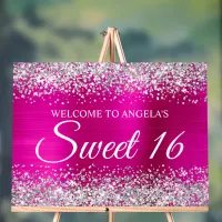 Silver Glitter Hot Pink Foil Sweet 16 Acrylic Sign