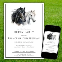 Race Horse Derby Party Simple Elegant Black White Invitation