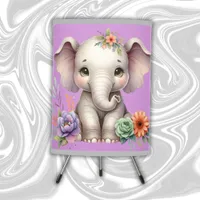 Cute Elephant Watercolor With Monogram Name | Tripod Lamp