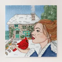 Hand drawn Winter Day, English Cottage  Jigsaw Puzzle