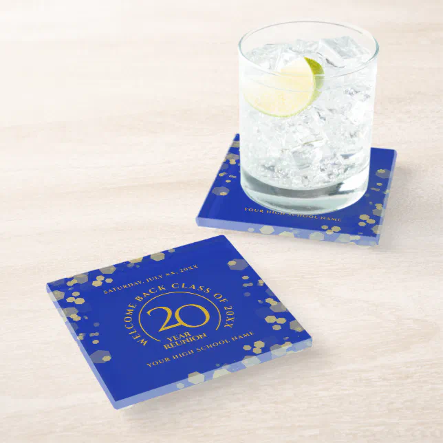 Blue & Gold School College Class Reunion Glass Coaster