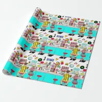 Fifties Diner Nostalgic Couple Holding Hands Wrapping Paper