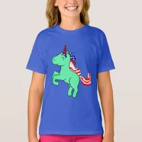 Unicorn Mint Green Patriotic USA Flag Mane Girls T-Shirt