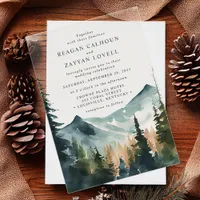 Watercolor Mountains And Pines Rustic Wedding Acrylic Invitations