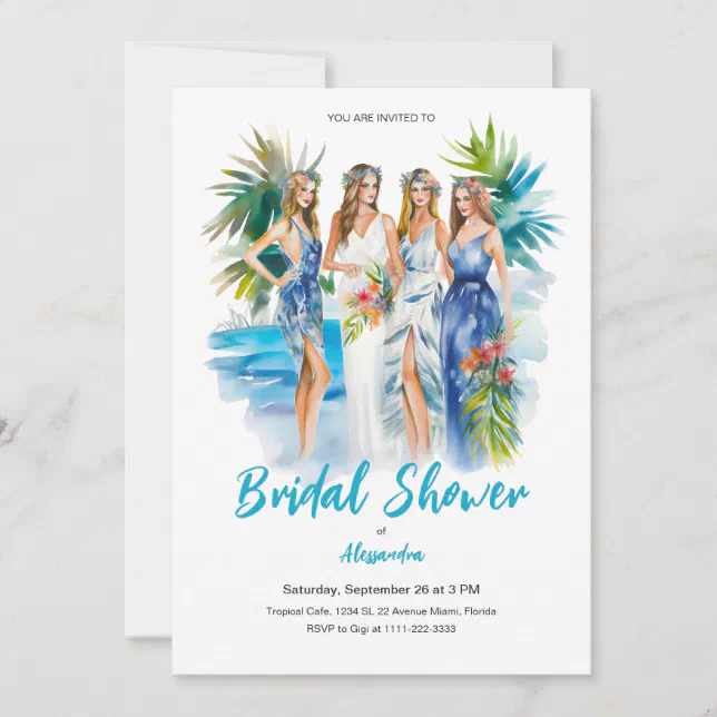 Bridal Shower at the Beach Watercolor Wedding Invitation