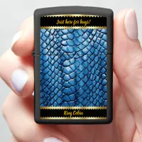 Vivid blue snakeskin shimmering under soft light zippo lighter