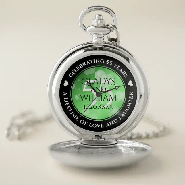 Elegant 55th Emerald Wedding Anniversary Pocket Watch