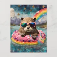 Otter in a Doughnut on a Float Trip Postcard