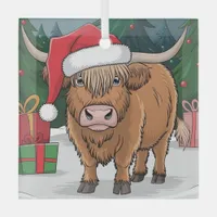 Highland Cow Christmas Glass Ornament